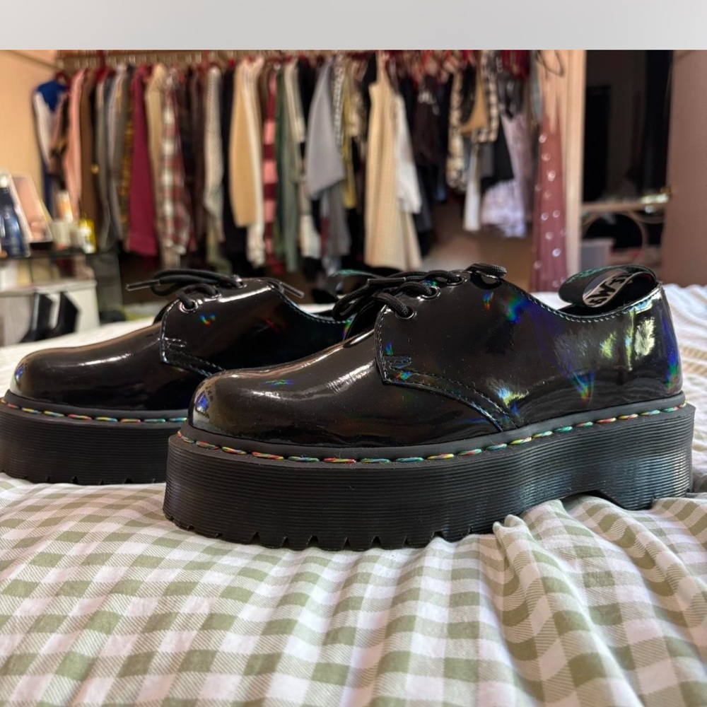 Dr. Martens Black Iridescent Platform Shoes